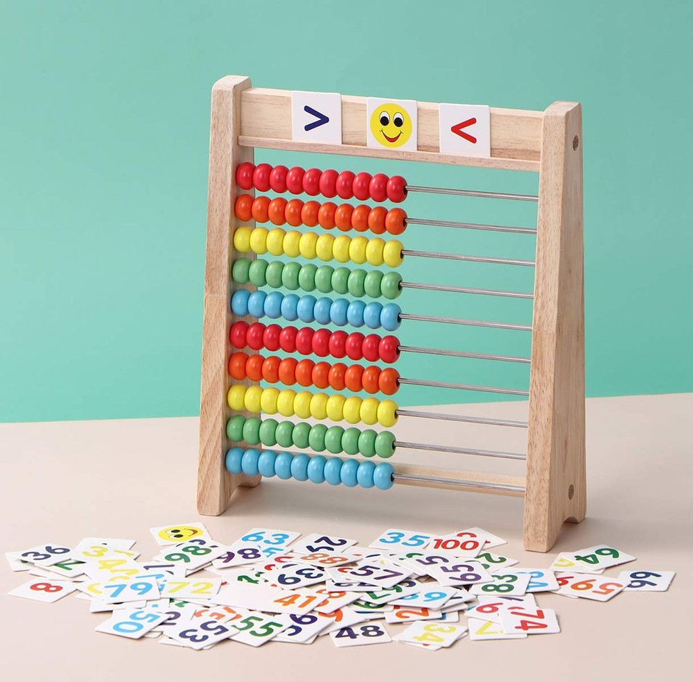 Educational Abacus for Kids Math - 10 Row Wooden Medium, Multi-colored