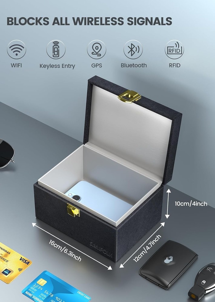 Elegant Black Leather Faraday Box with RFID Blocking Bags for Ultimate Security