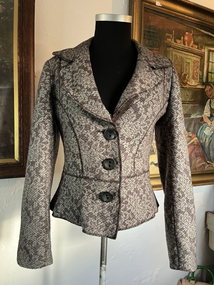 Alexander McQueen MCQ Grey Wool Fitted Jacket Rose Floral Pattern Medium