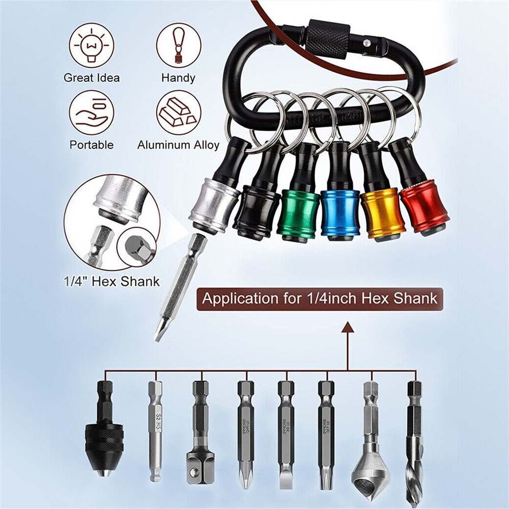 14PCS 1/4" Hex Shank Quick Release Keychain Screwdriver Drill Bit Holder Set New