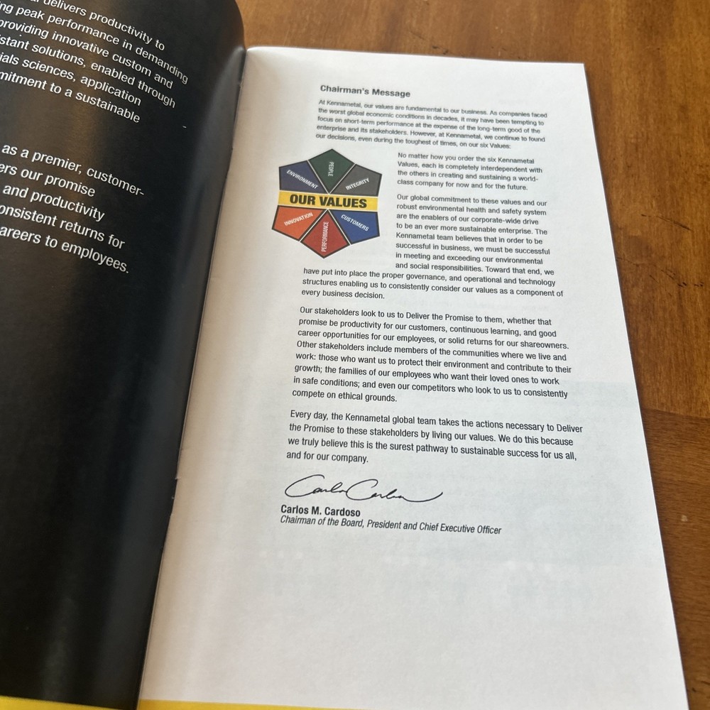 2011 Kennametal Living Our Values Pamphlet History