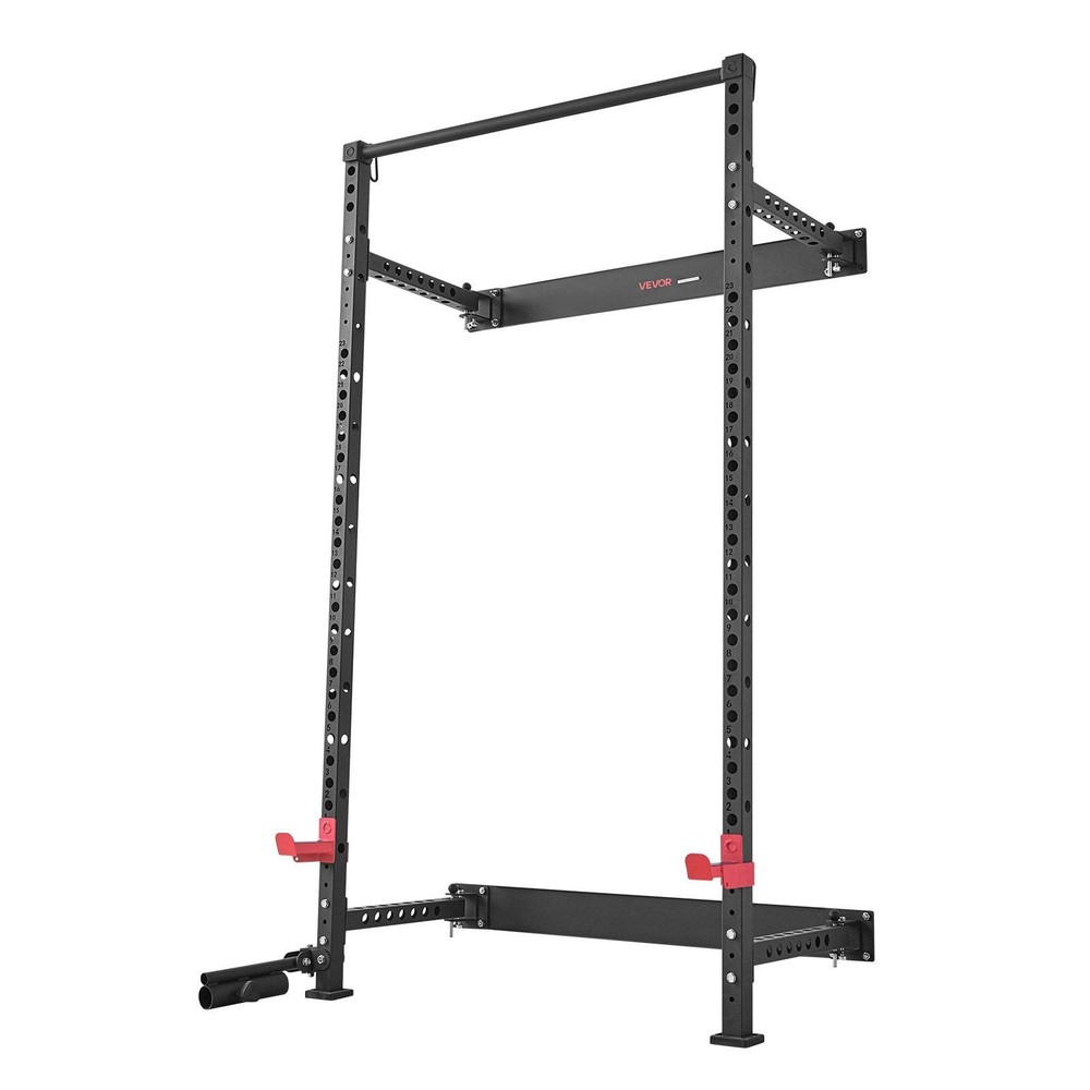 Wall-Mounted Folding Power Rack: 1000LB Capacity, Adjustable J-Hooks & Bar