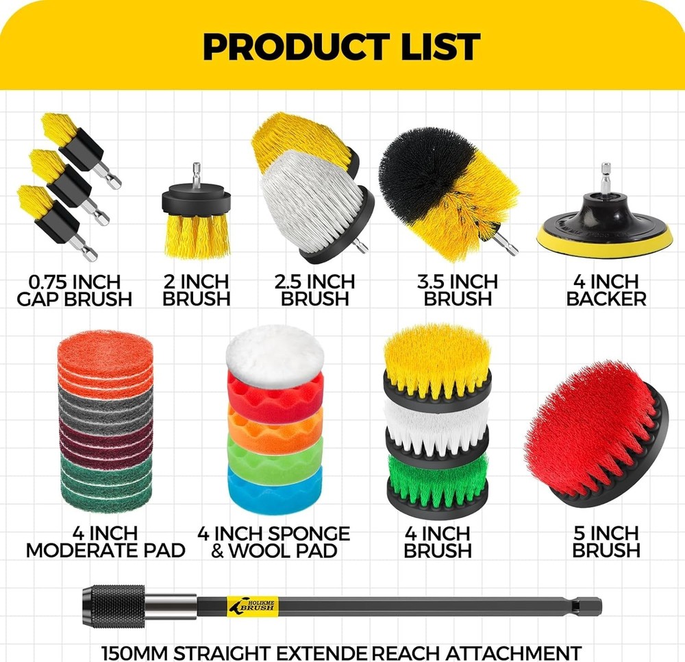 30Pack Drill Brush Attachments Set,Scrub Pads & Sponge, Power Scrubber Brush ...
