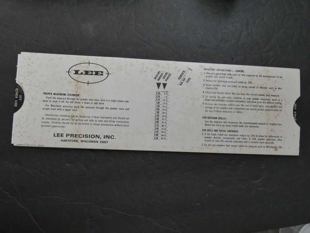 LEE POWDER MEASURE KIT 90100 COMPLETE