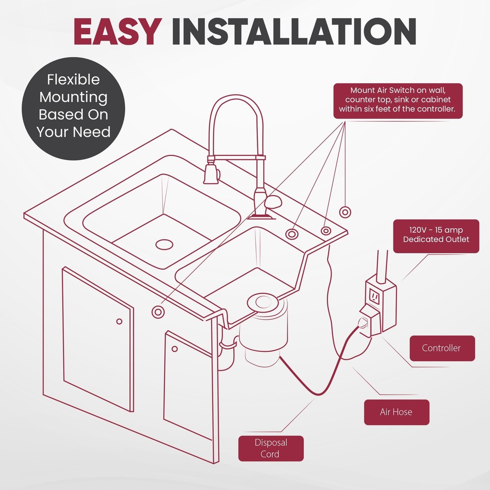 Polished Chrome Air Activated Garbage Disposal Switch Kit with Brass Button