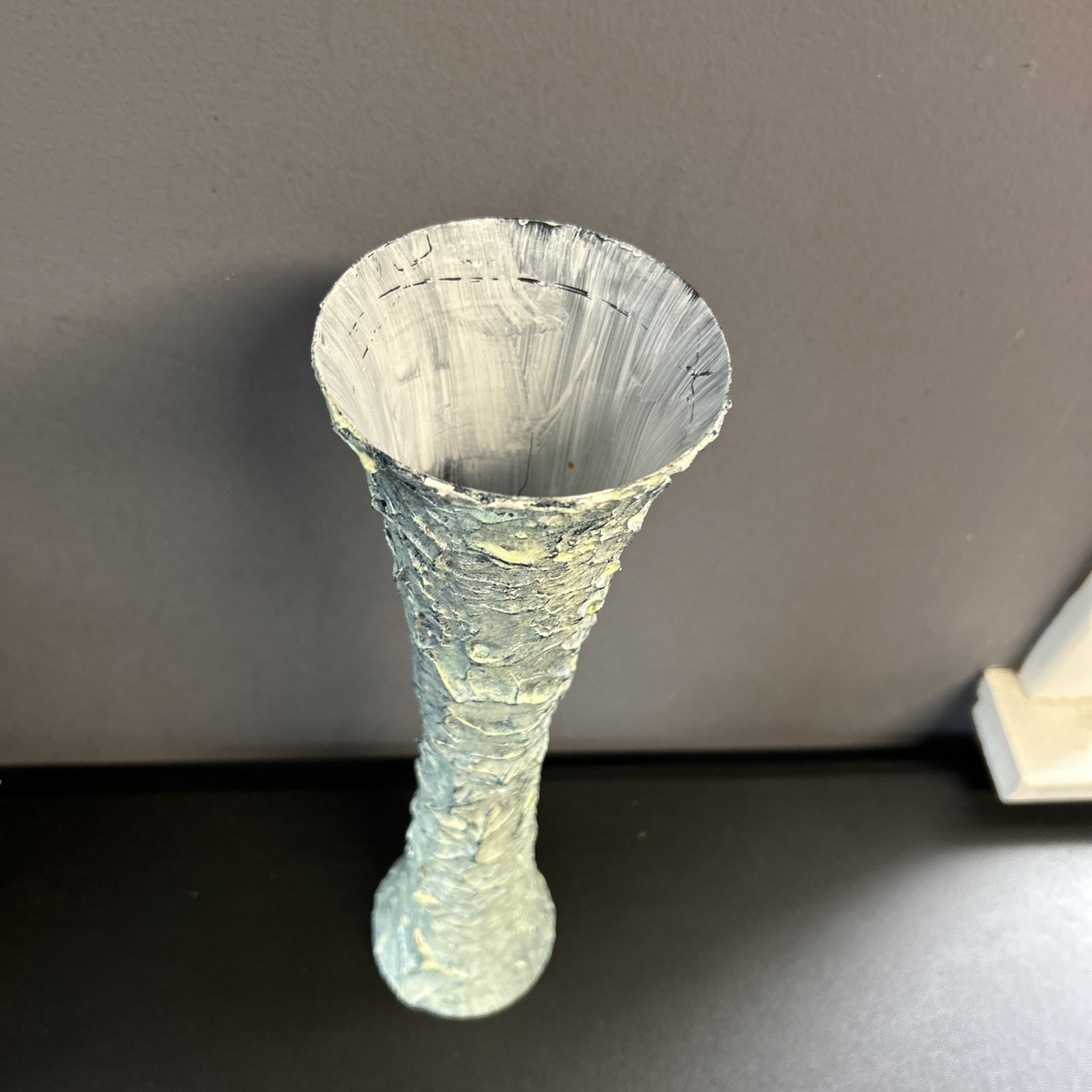 Upcycled Tall Vase Grunge Moody Textured Painted White Waxed Resin Blend 15”