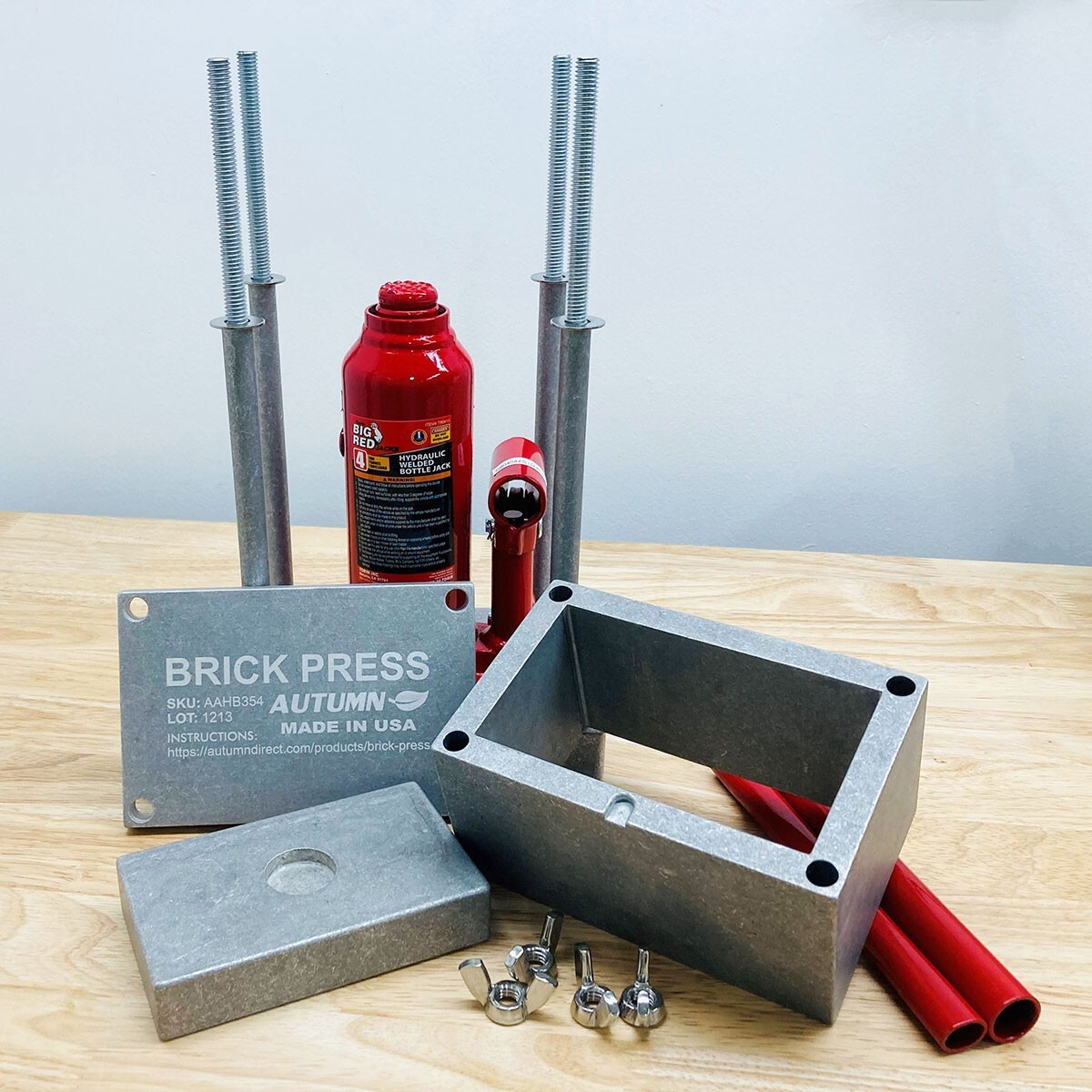 AUTUMN Brick Press, 4-Ton Capacity, 5 x 3 IN brick size - Made in USA OPEN BOX