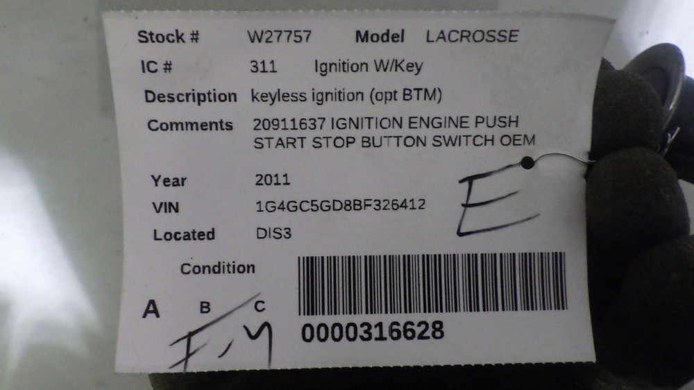 11 BUICK LACROSSE Ignition PUSH START STOP BUTTON SWITCH 20911637