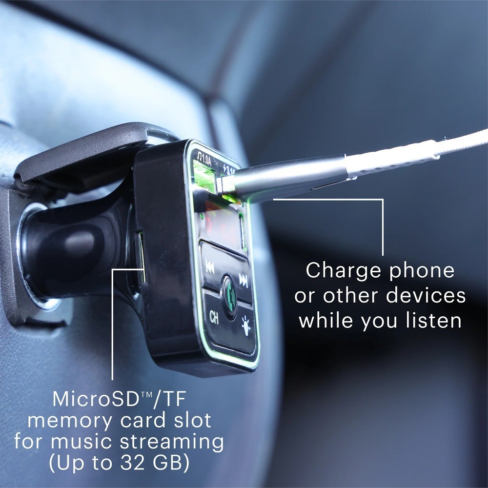 Bluetooth FM Transmitter Car Charger Type C USB Port Wireless Music Streaming