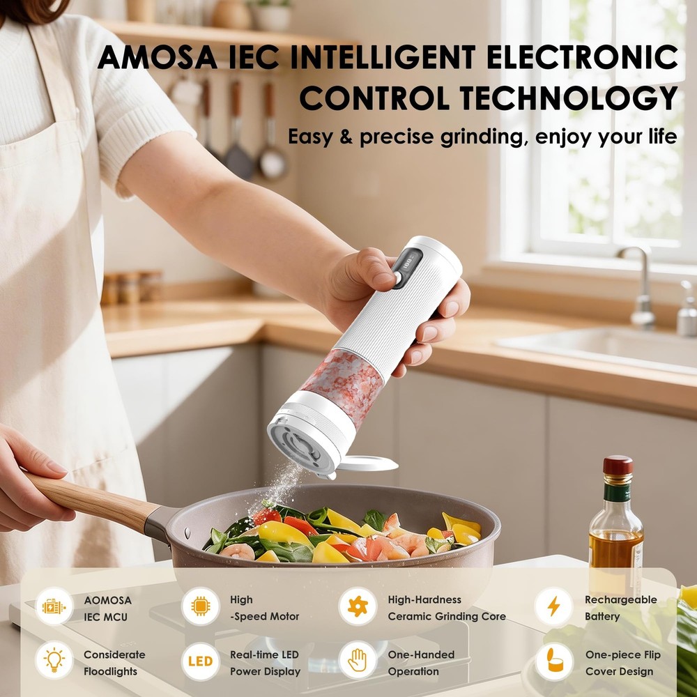 Salt and Pepper Grinder Set, Upgrade 2-Speed Setting, External 5 Adjustable C...