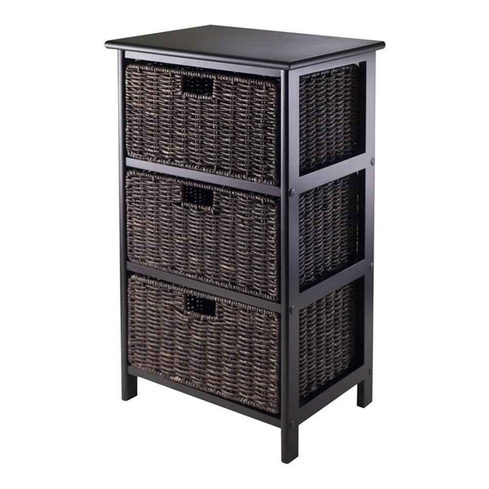 Bowery Hill Transitional Solid Wood Storage Rack w/ 3 Foldable Baskets - Black