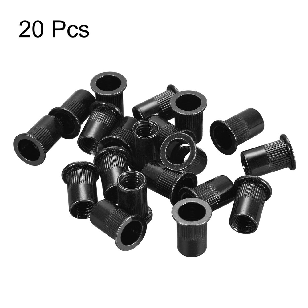 M10 Rivet Nuts Carbon Steel Knurled Flat Head Threaded Insert Nut Black 20Pack