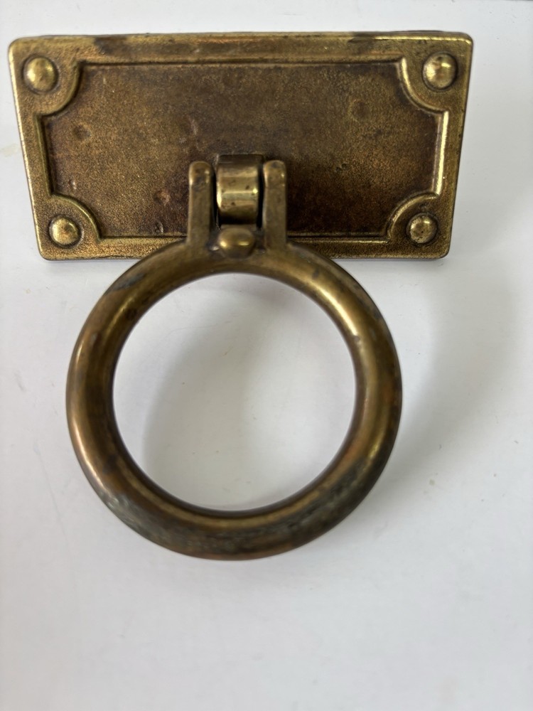 4 Salvage Rectangle Brass Drop Large Ring Double Screw Drawer Pulls 3.75"