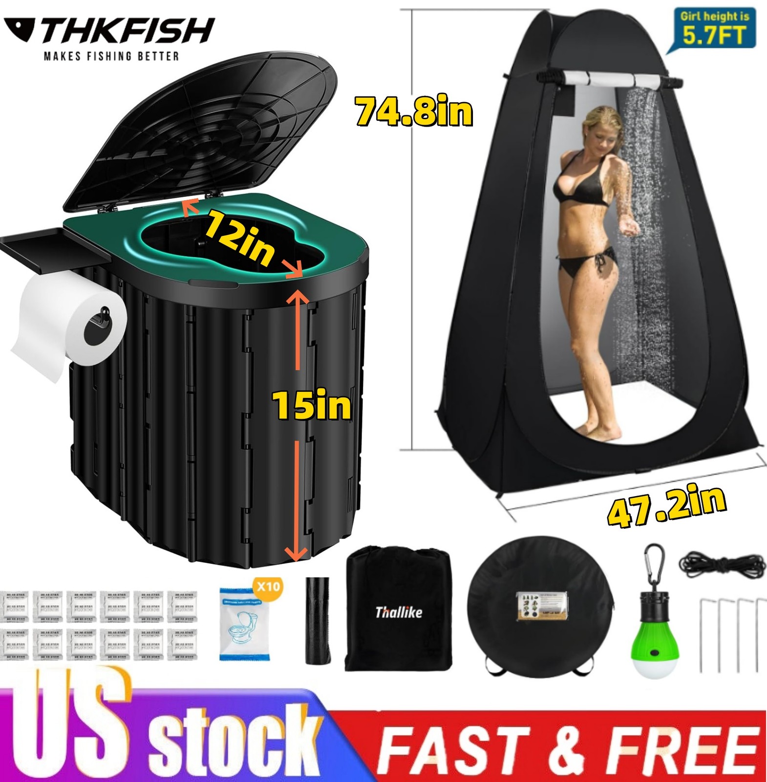 12in CAMPING TOILET & PORTABLE TENT POP UP OUTDOOR SHOWER CHANGING PRIVACY ROOM
