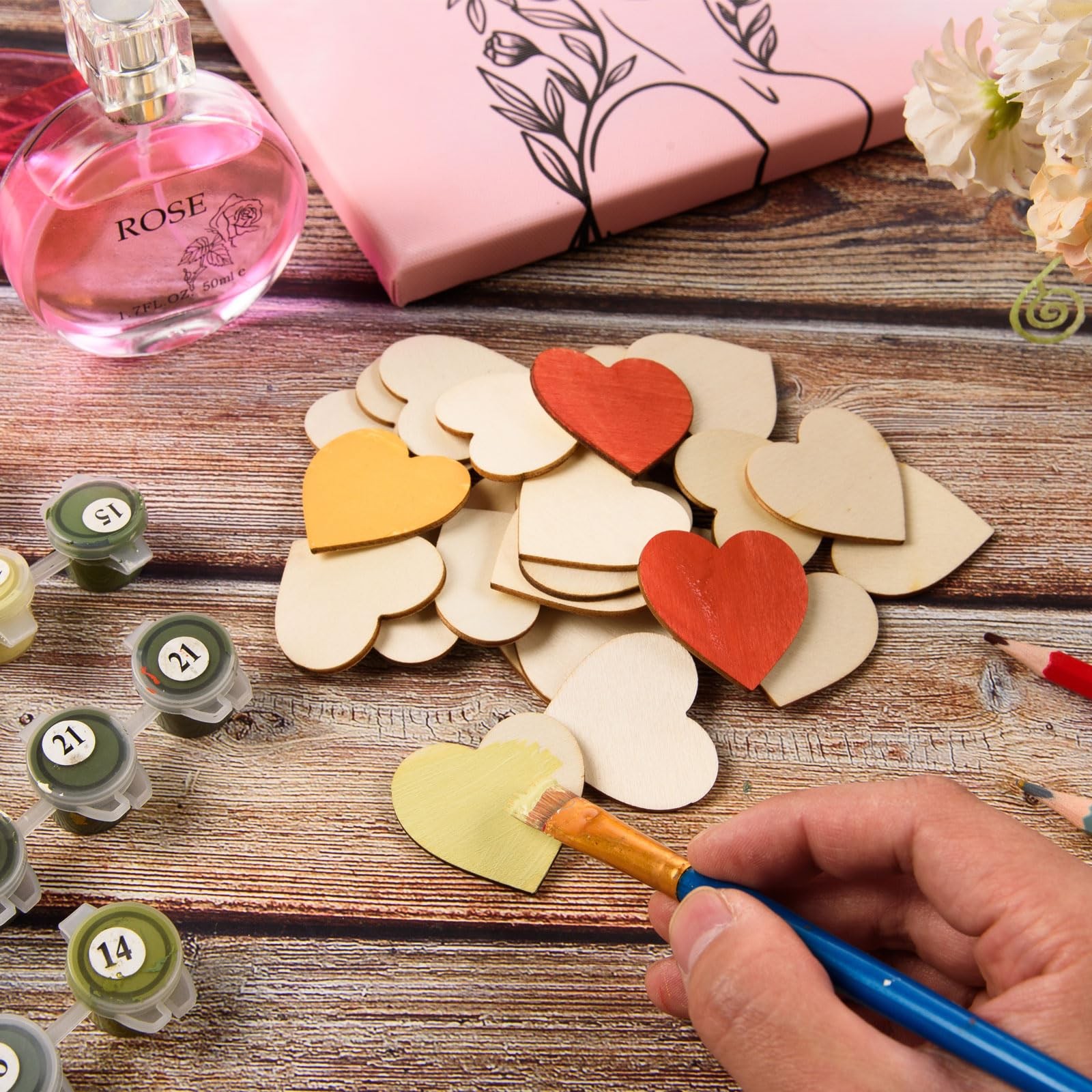 Wooden Hearts 120 Pcs 1.5 Inch Unfinished Cutouts DIY Craft Wedding Guest Book