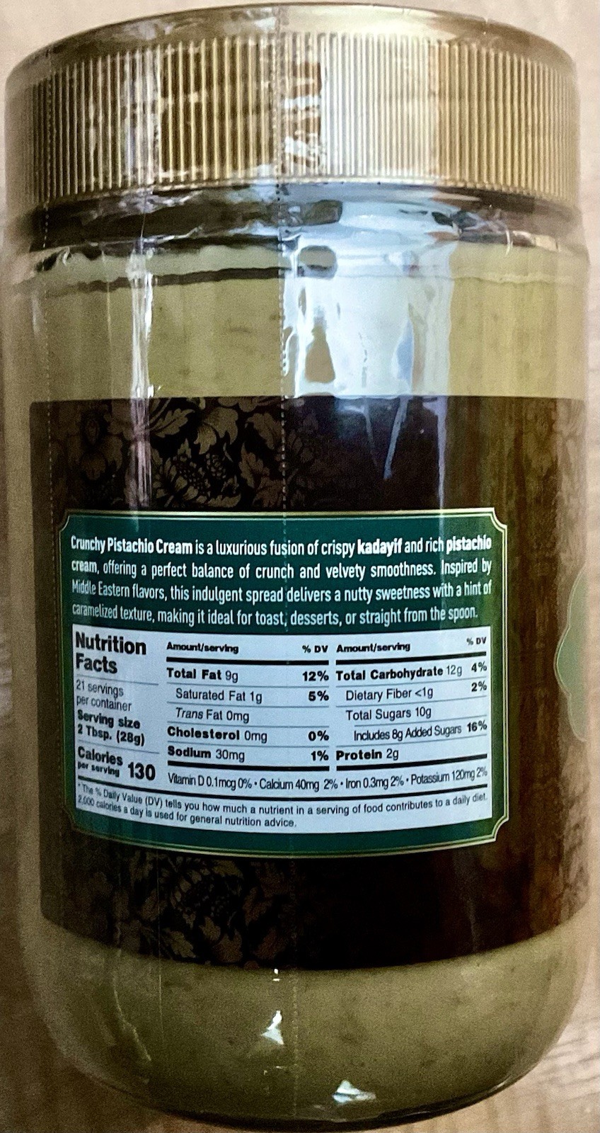 Crunchy Kadayif Pistachio Cream Spread Dubai Style Nutty Fruity, 21 oz (600g)