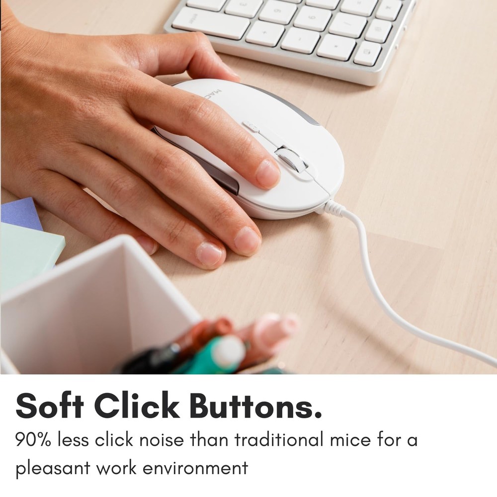 Macally Silent Wired Mouse - Slim & Compact USB Mouse for Apple Mac or Window...