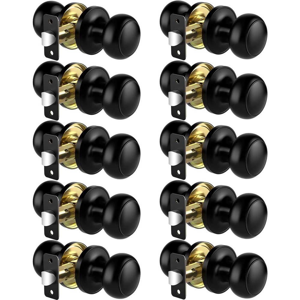 Passage Door Knobs, 10 Pack Matte Black Door Knobs, Hallway Closet Non-Lockin...
