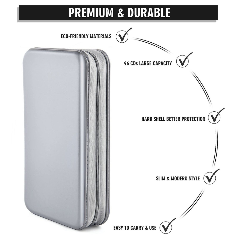 DVD Case, Bivisen CD Case Holder Wallet Binder 96 96 Capacity, Silver