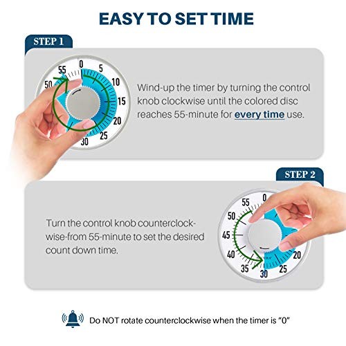 60-Minute Visual Timer 6-Inch Mechanical Countdown Timers for Teaching, Blue