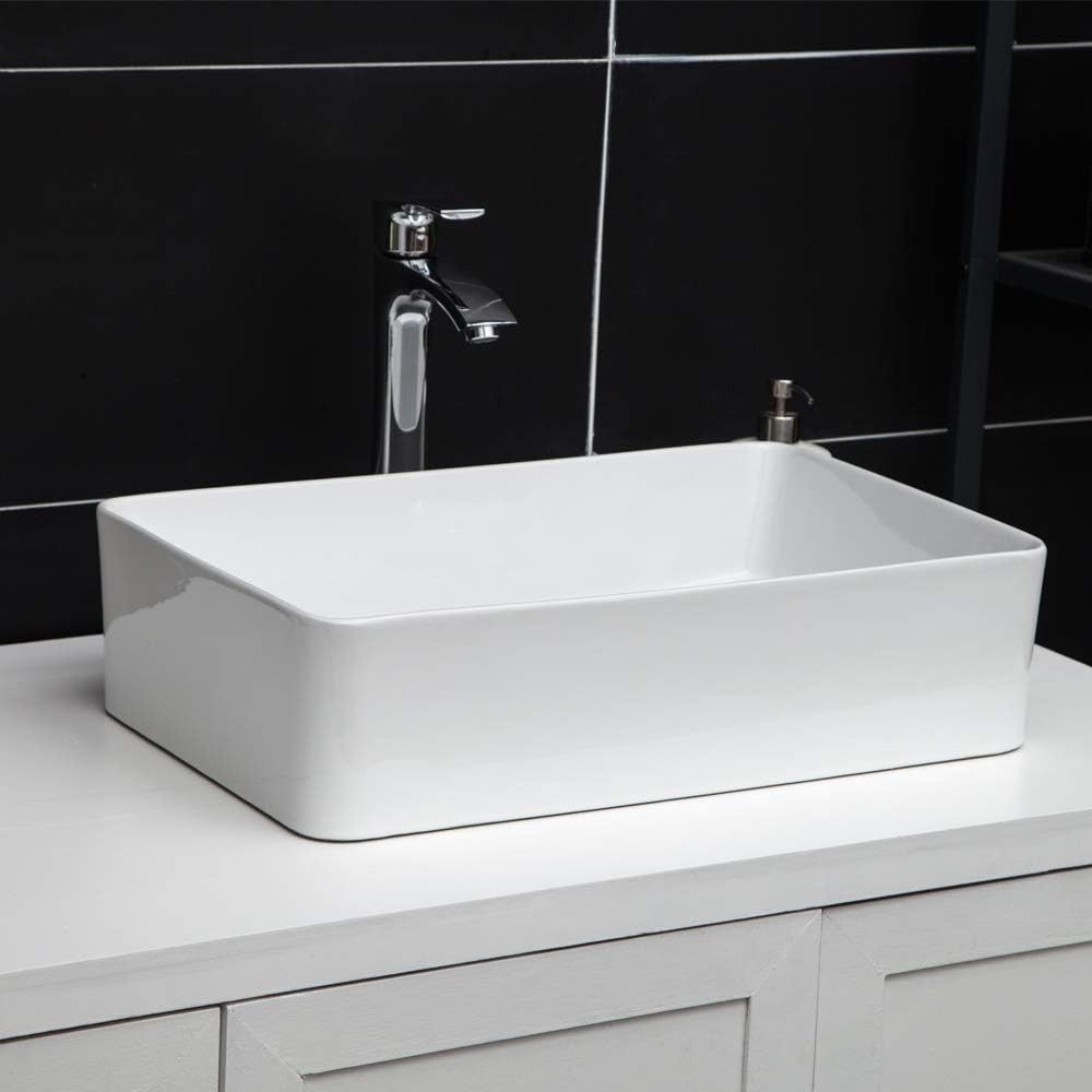 GhomeG Rectangular Bathroom Vessel Sink 21"x14" Rectangle 21"x14", White