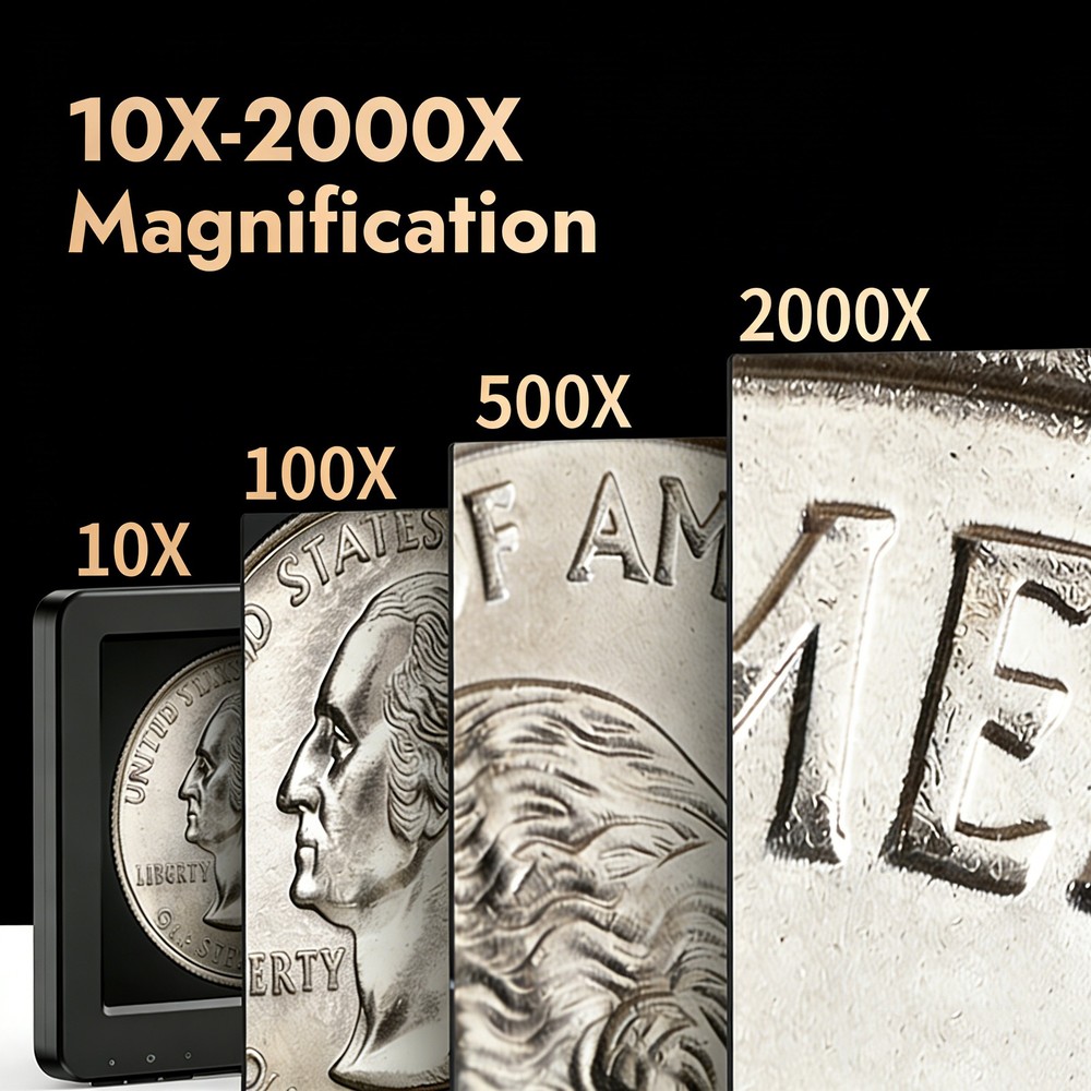 TOMLOV 2000X Digital Microscope Auto focus 10" 4K Ultra HD Error Coin Microscop