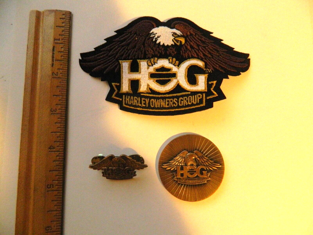 Harley Davidson Owners Group HOG Patch, Pin and coin set. BB4