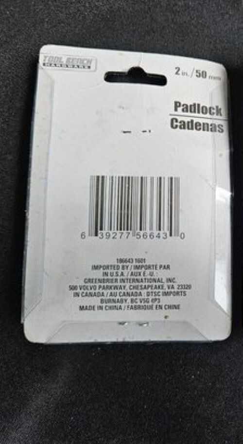 New Tool Bench 2" Padlock – Solid Steel – Unopened Retail Package