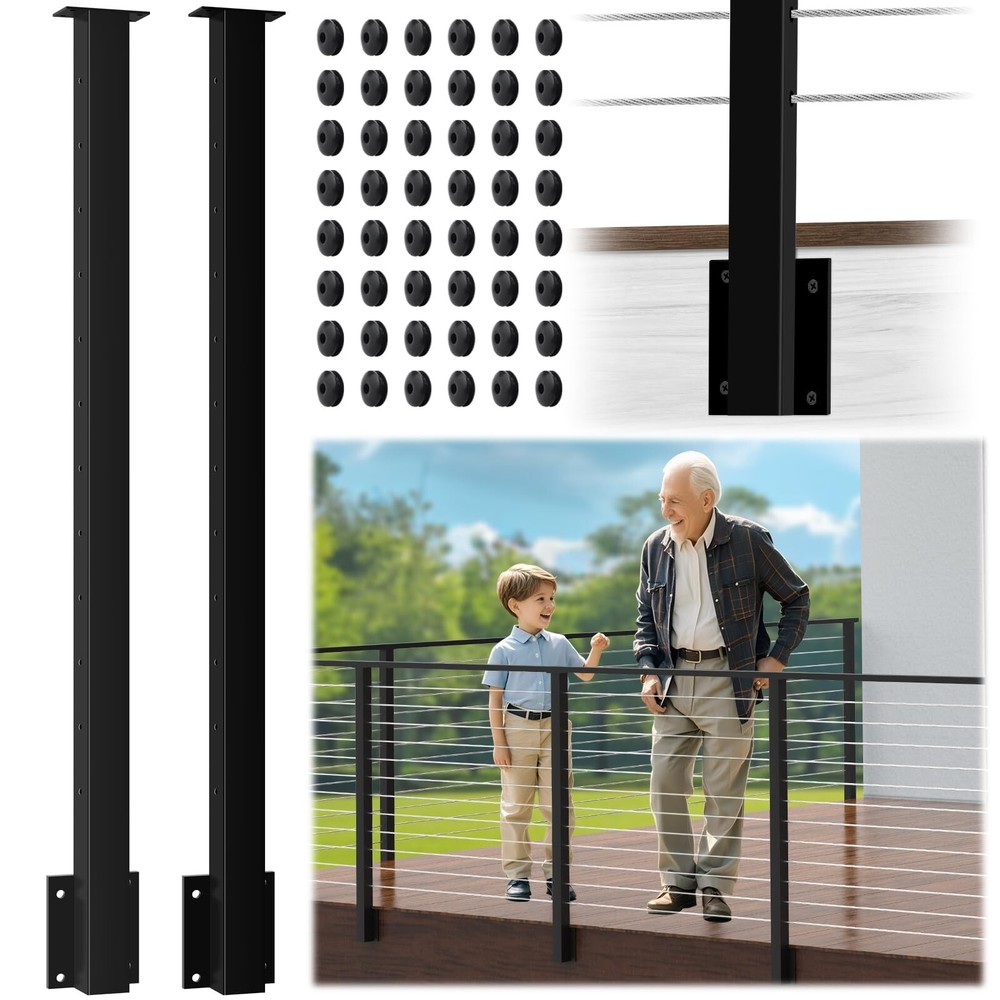 2 Pack Side Mount Level Drilled Cable Railing Post 42"x2"x2"(Post Body 47.6")...