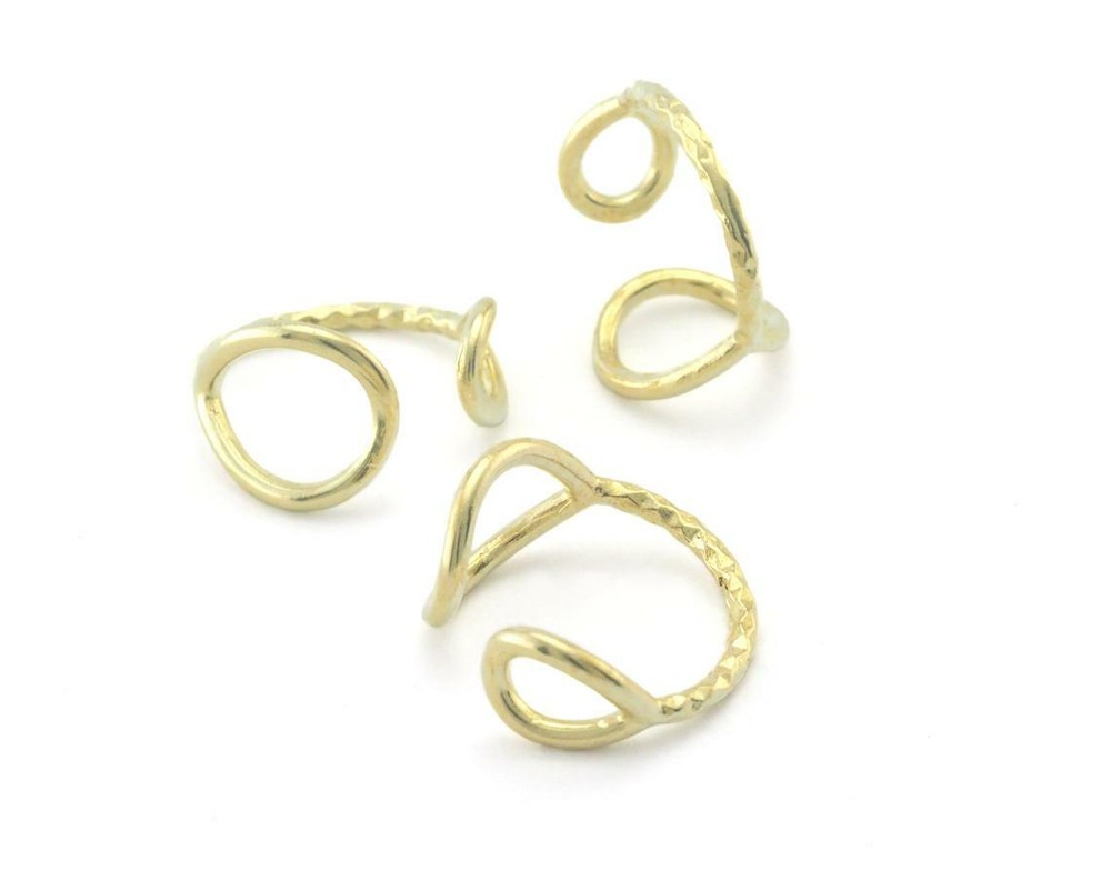 Hammered Drop Circles Frames Adjustable Ring Raw Brass (5US 8US inner size) 4350