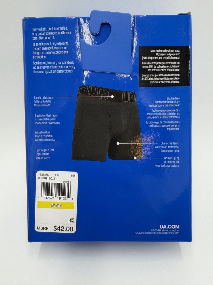Under Armour Men’s Performance Tech Mesh 6” Printed Boxer Briefs – 3 Pk Medium