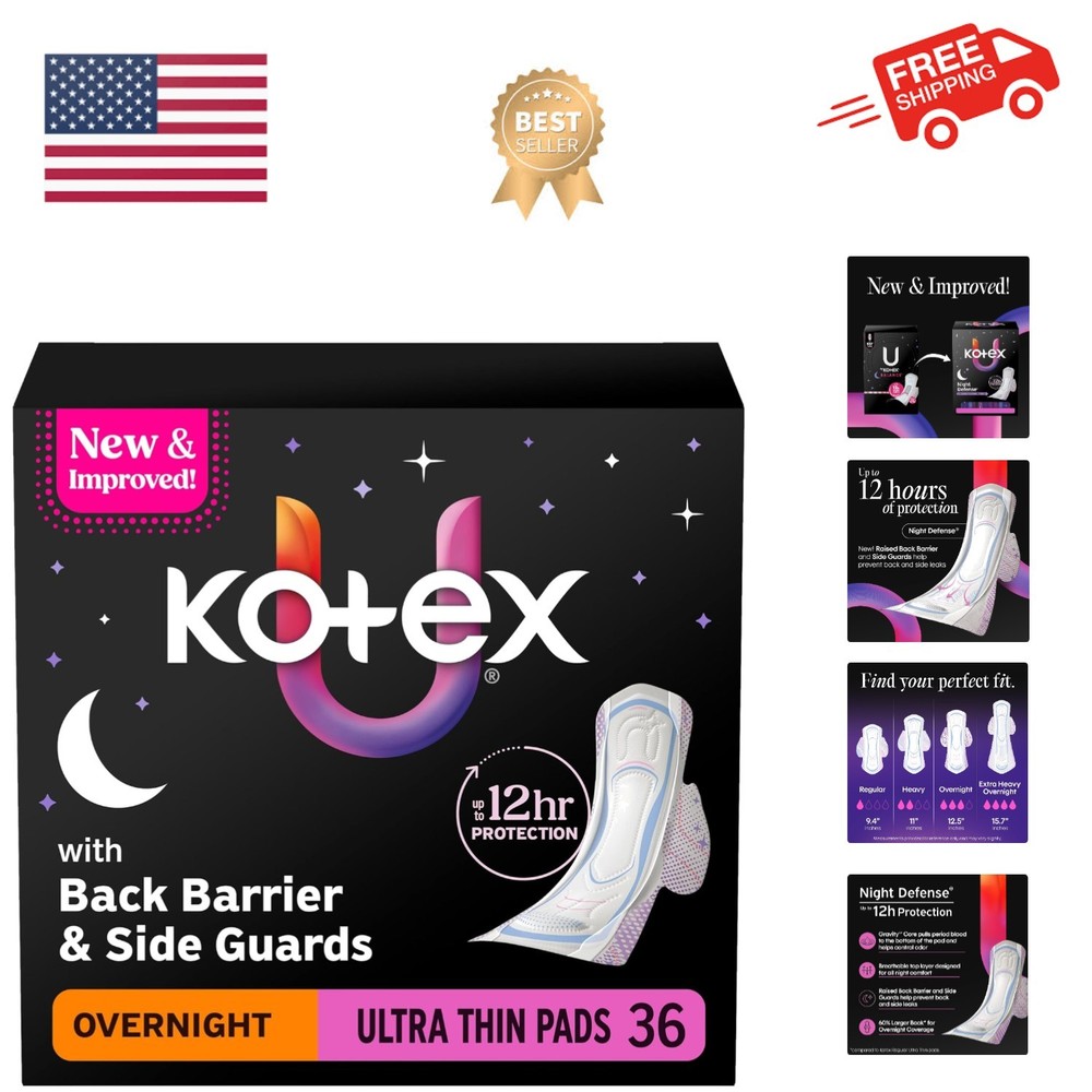 Ultra Thin Overnight Pads with Wings, Heavy Absorbency, 36 Count Packaging Ma...