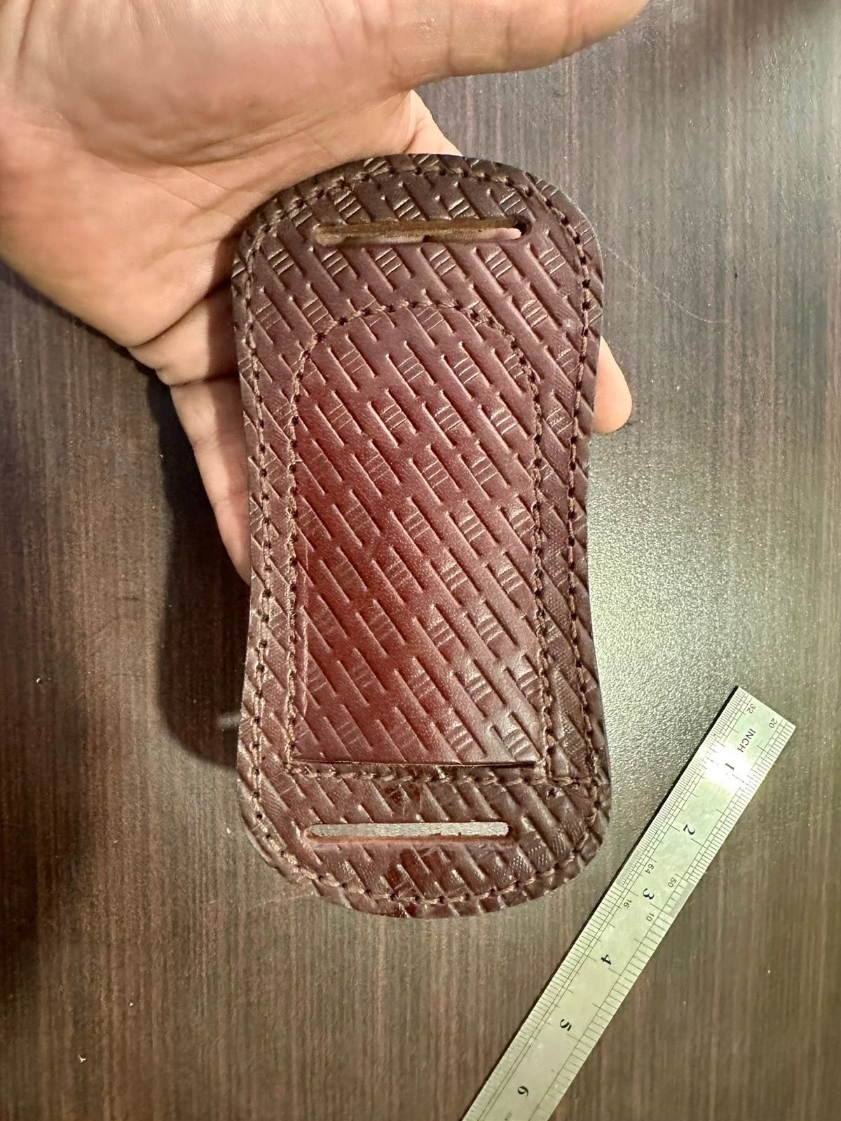 HAND MADE PURE LEATHER ENGRAVED HORIZONTAL SHEATH FOR FOLDING POCKET KNIFE 110