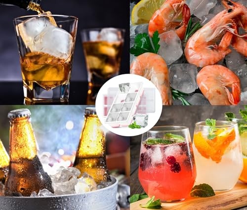 Large Ice Cube Trays with Lid, 2 Pack Stackable Silicone Ice Cube Molds Pink