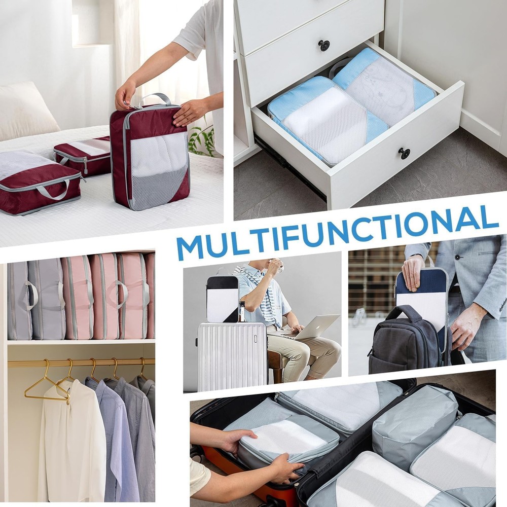 Compression Packing Cubes, 7 Set Packing Cubes for Travel Compression, Lightw...