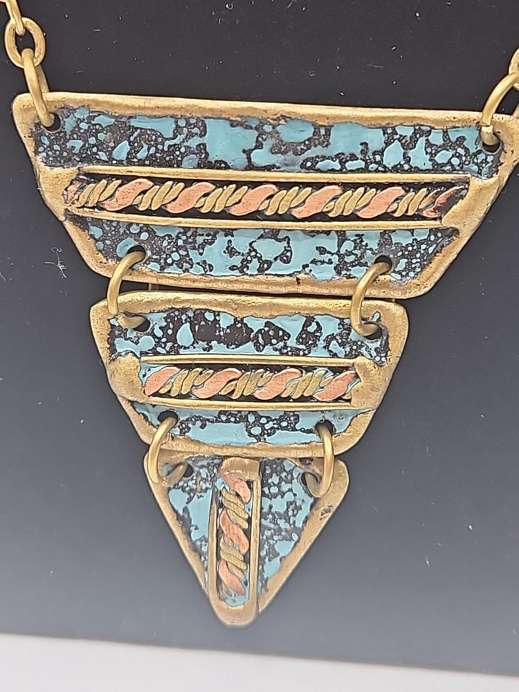 Brass mixed metal MCM Triangular Stacked Bohemian Neckalce