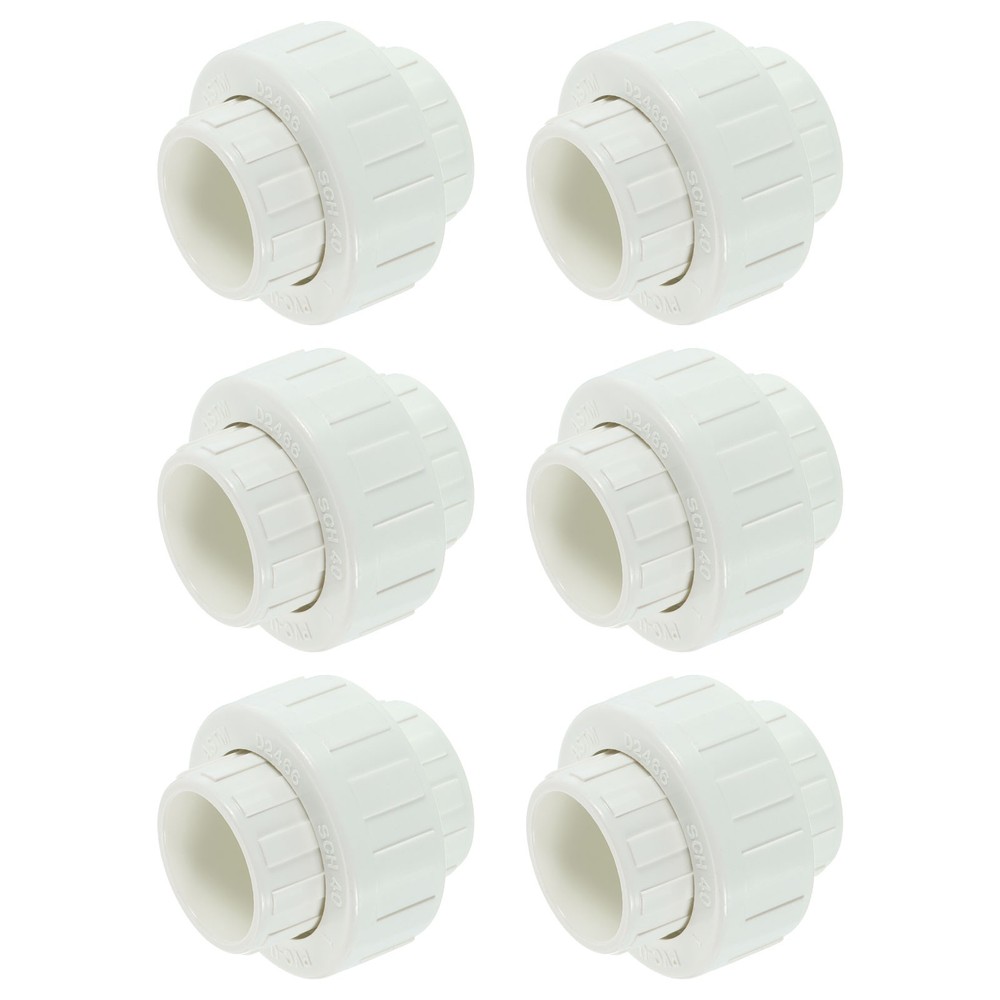 6Pcs 3/4" UPVC Union Coupling Pipe Fitting, UPVC Union Coupling Adapter, White