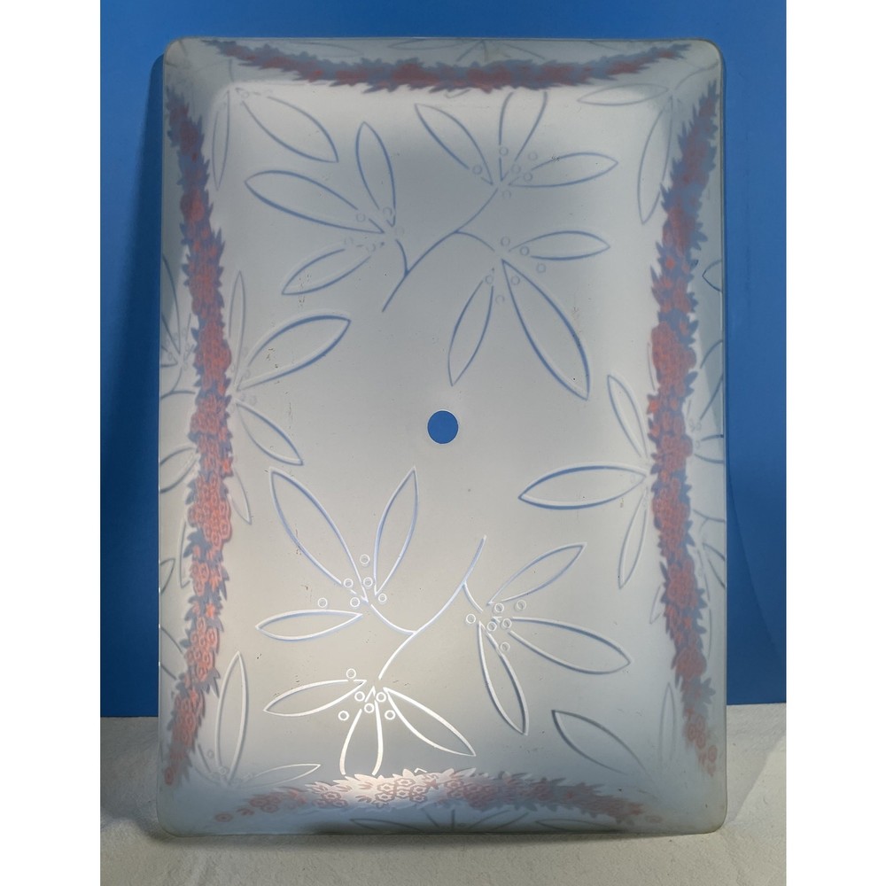 Vintage 14" x 10" Frosted Floral Glass Rectangular Ceiling Light Shade Diffuser