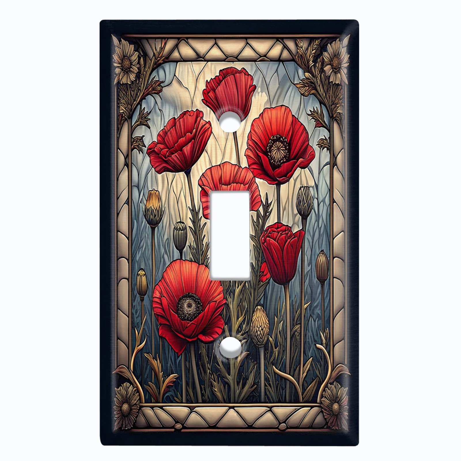 Metal Light Switch Outlet Cover Decorative Wall Plate Red Poppy Flowers EFW114