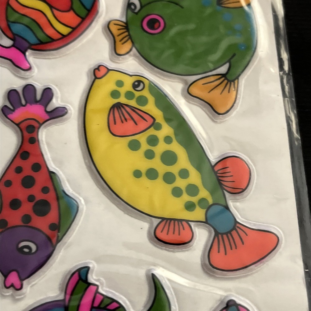NEW Vintage 80’s Puffy Happy Sticker Sheet - FISH -