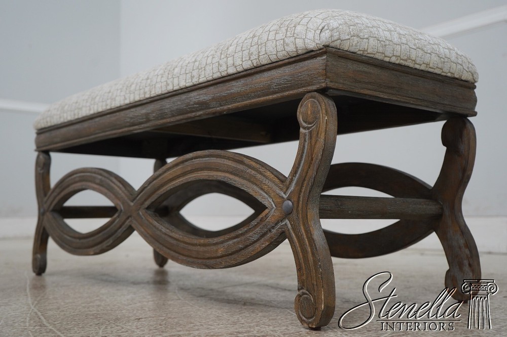 L68198: Rustic Gray Carved Frame Window Bench