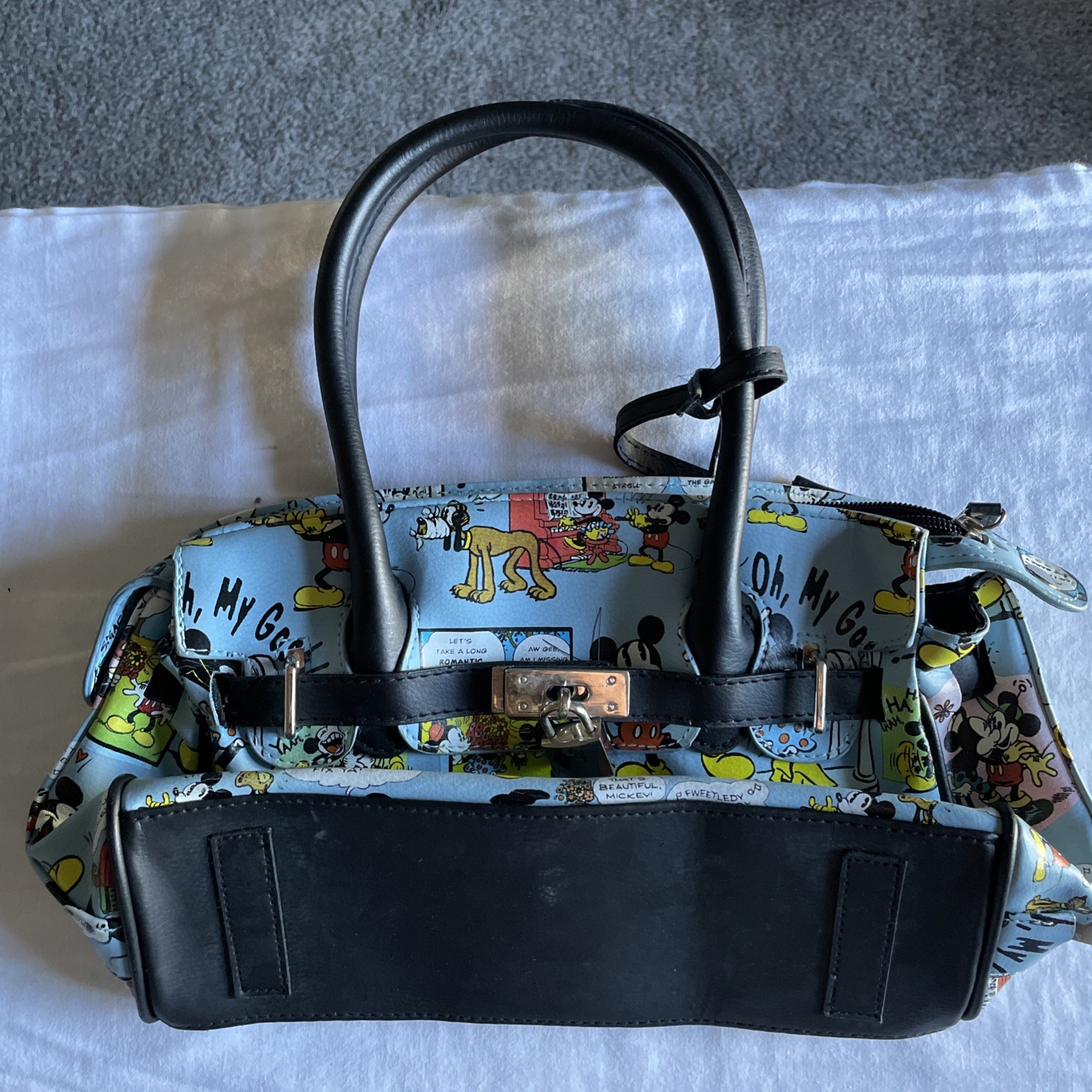 Disney Minnie & Mickey Mouse Lock & Key Satchel Purse Handbag Cartoon Comic Blue