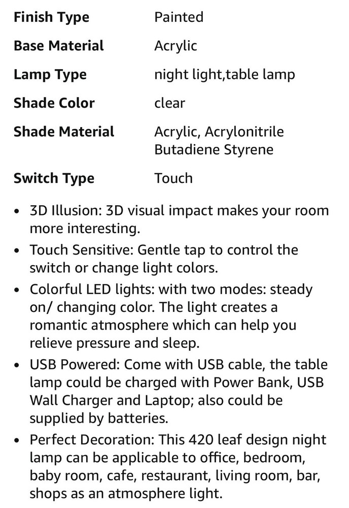 420 Leaf 3D LED Table Lamp/Night Light