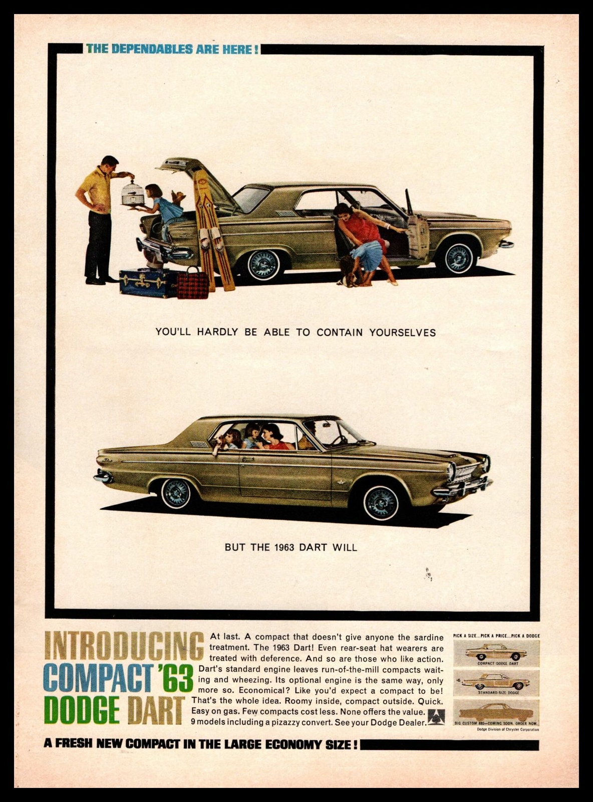 1963 Dodge Dart 2-Door Hardtop Fresh New Compact In Large Economy Size Print Ad