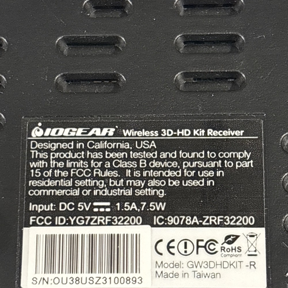 IOGEAR wireless 3d-hd kit Receiver Only With USB Cable