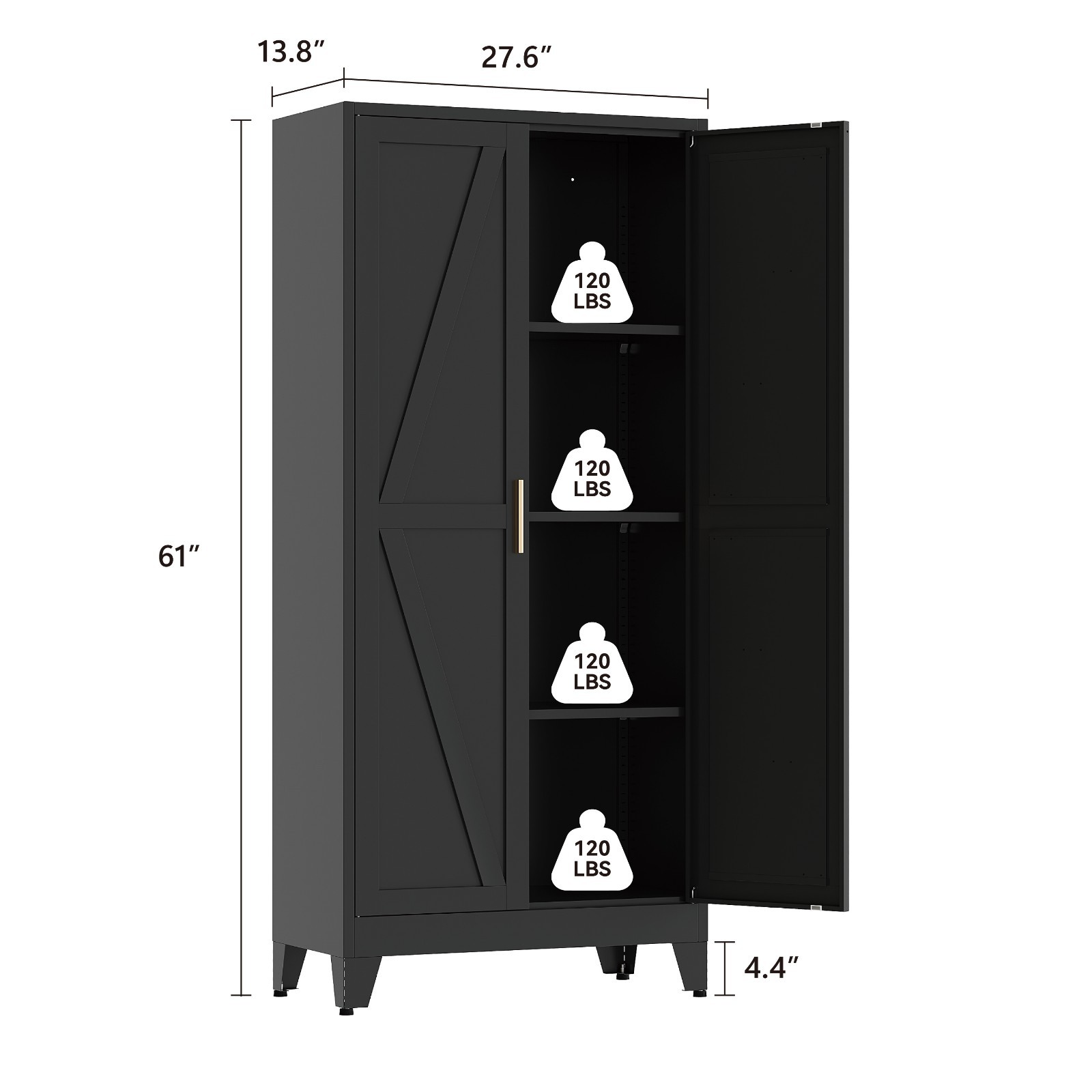 61" Tall Metal Pantry Cabinet, Black Metal Pantry Storage Cabinet