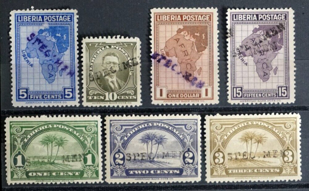 Liberia set #230-36 very rare British Post office dept. "Specimen" overprint