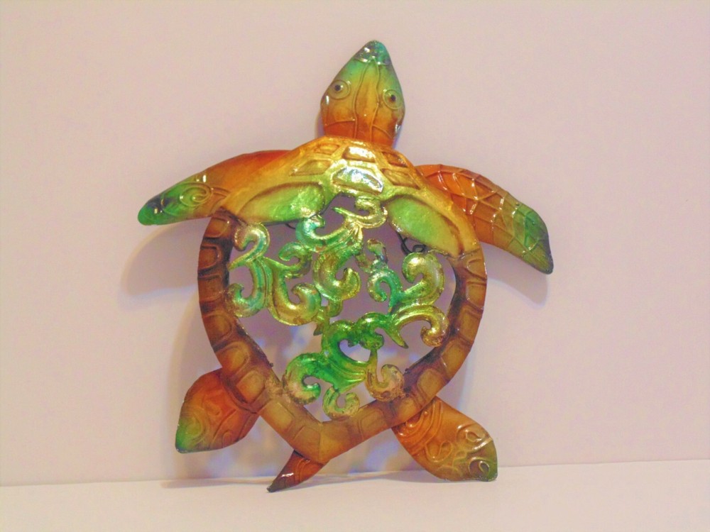 CAPIZ & METAL RUSTIC TURTLE WALL HANGING, BEACH DECOR TROPICAL NAUTICAL