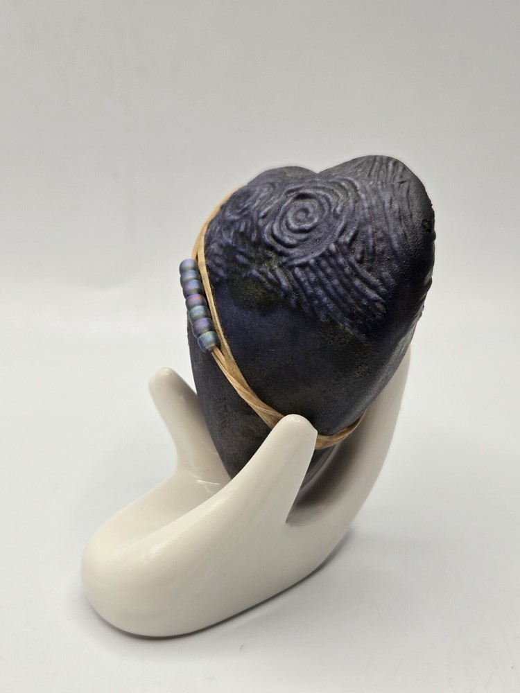 Raku Pottery J Davis Studio Heart Rattle Starry Night • Inspires Creativity • 3"