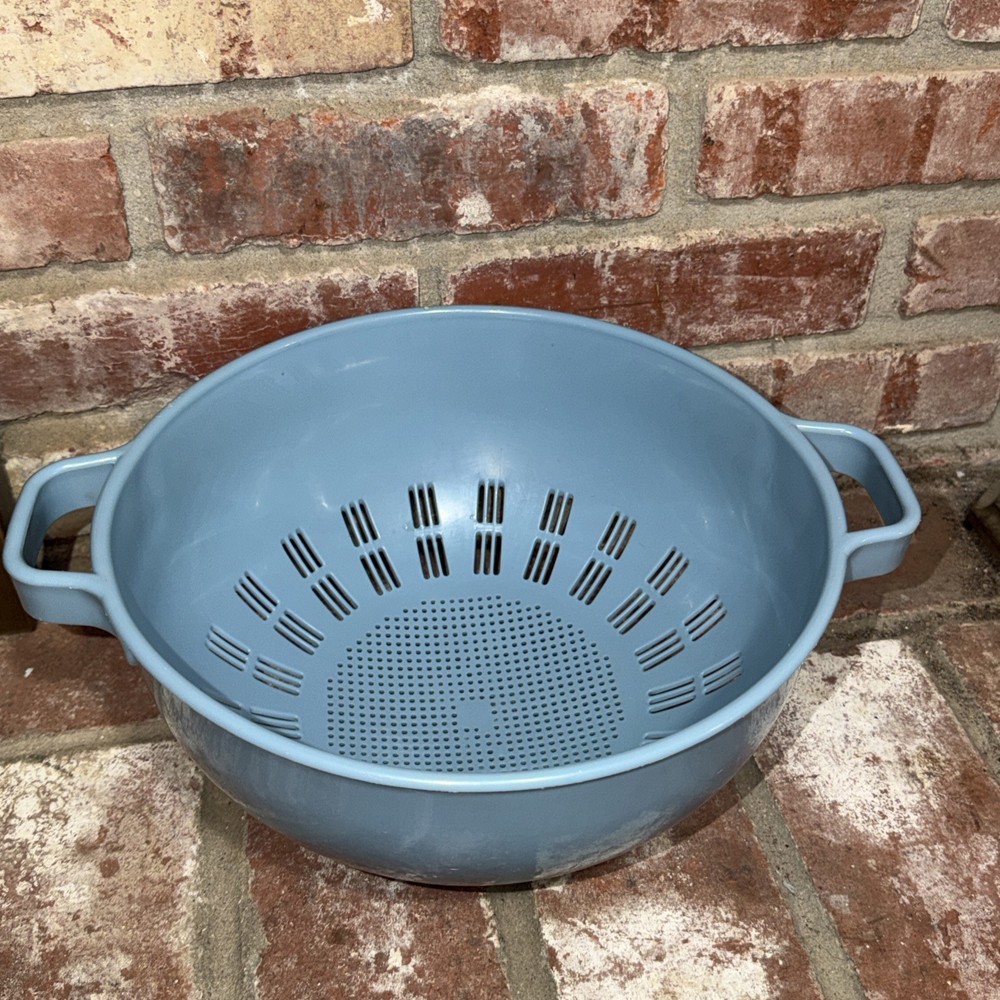 Vintage MCM Large BLUe Colander Strainer Kamenstein
